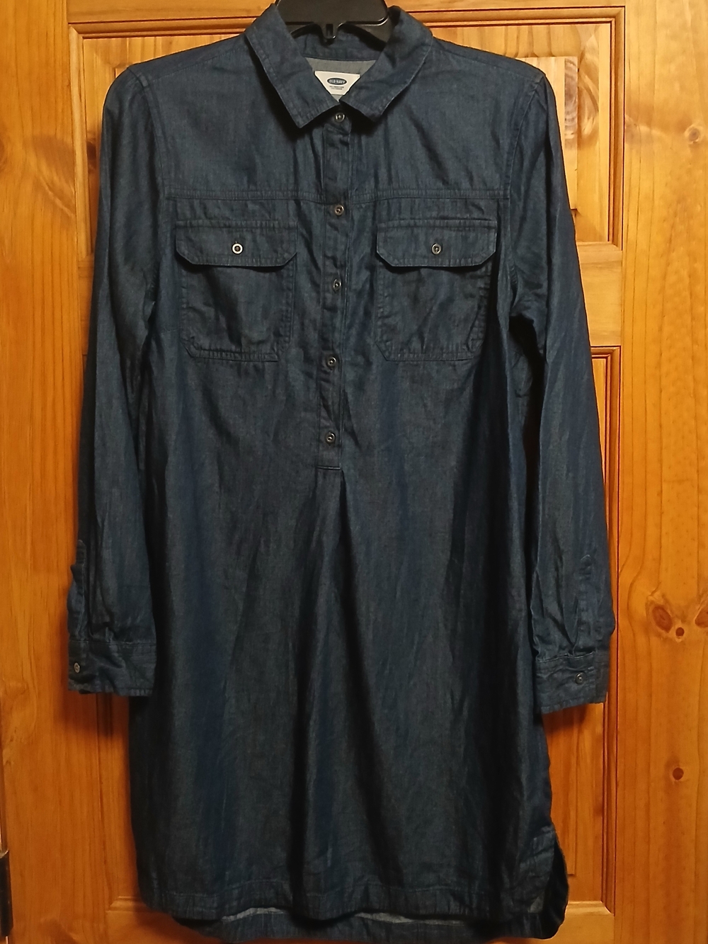 Old Navy Dark Blue Denim Shirt Mini Dress/ Long Tunic 100% Cotton